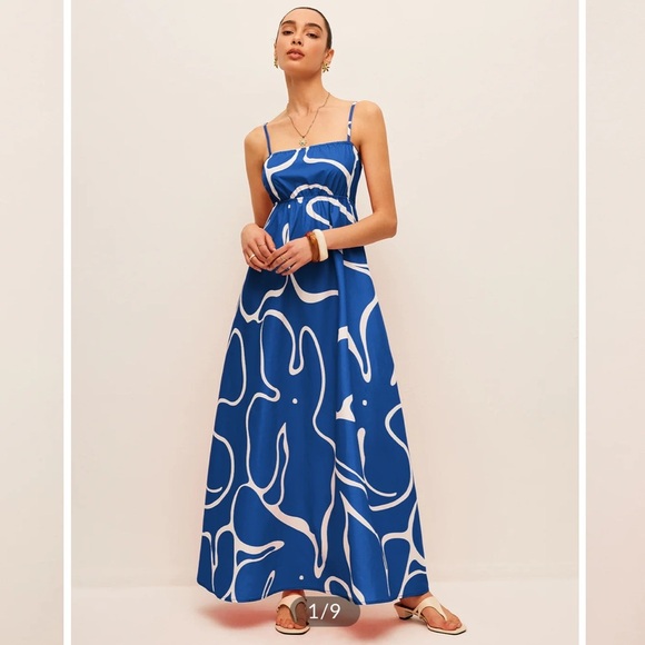 Commense Dresses & Skirts - Commense Printed Back Tie Detail Blue Dress